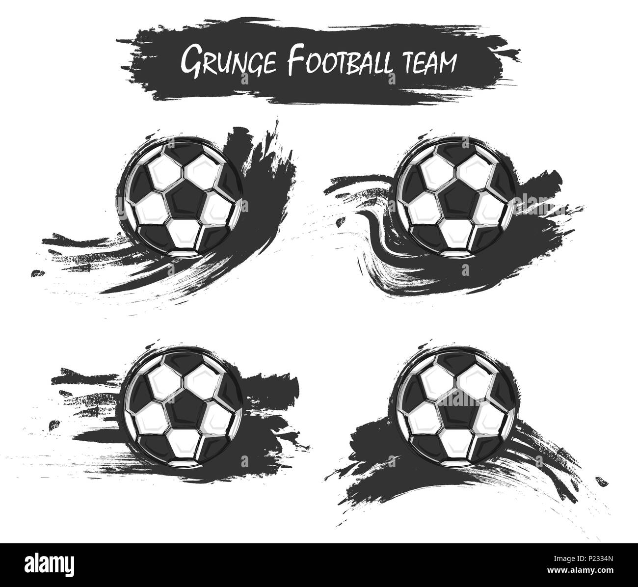 Set of football or soccer with watercolor paint art . Grunge design . Vector for international world championship tournament cup 2018 . Stock Vector