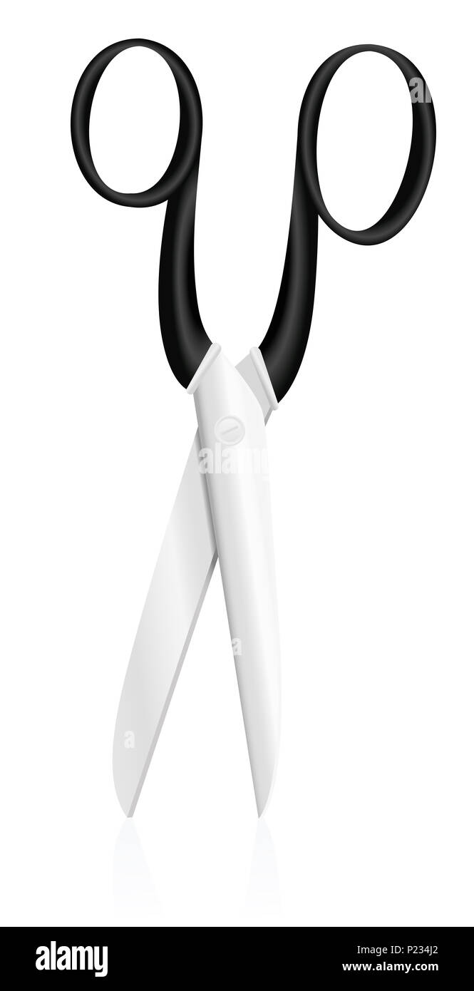 Big iron scissors open upright standing - illustration on white background. Stock Photo