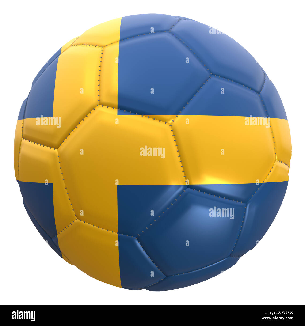 3d rendering of a Sweden flag on a soccer ball. Sweden is one of the team of world cup championship in Russia 2018. Stock Photo