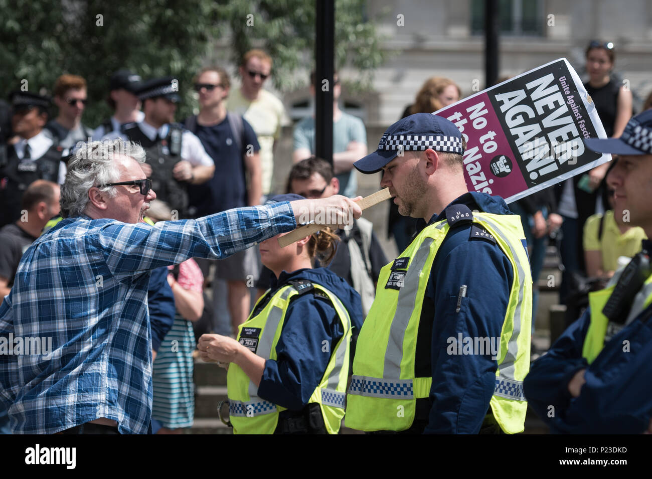 London, July 16th 2016. Up to 150 English Defence League take part in a protest rally in central London. The EDL activists encountered a small conting Stock Photo