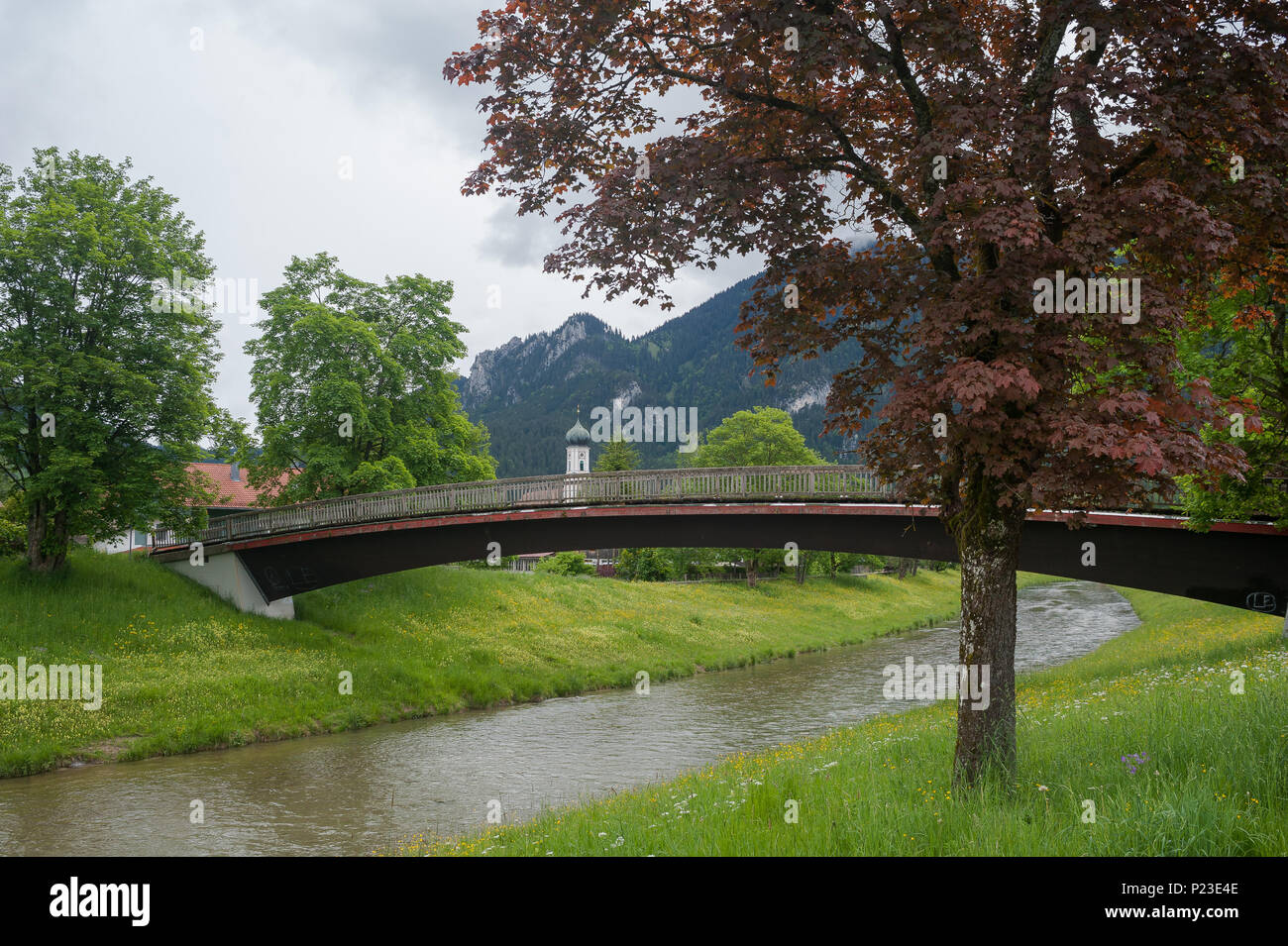 Oberammergau, Germany, bridge over the Ammer Stock Photo