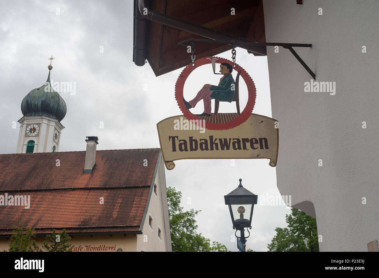 Oberammerga, Germany, sign tobacco products Stock Photo