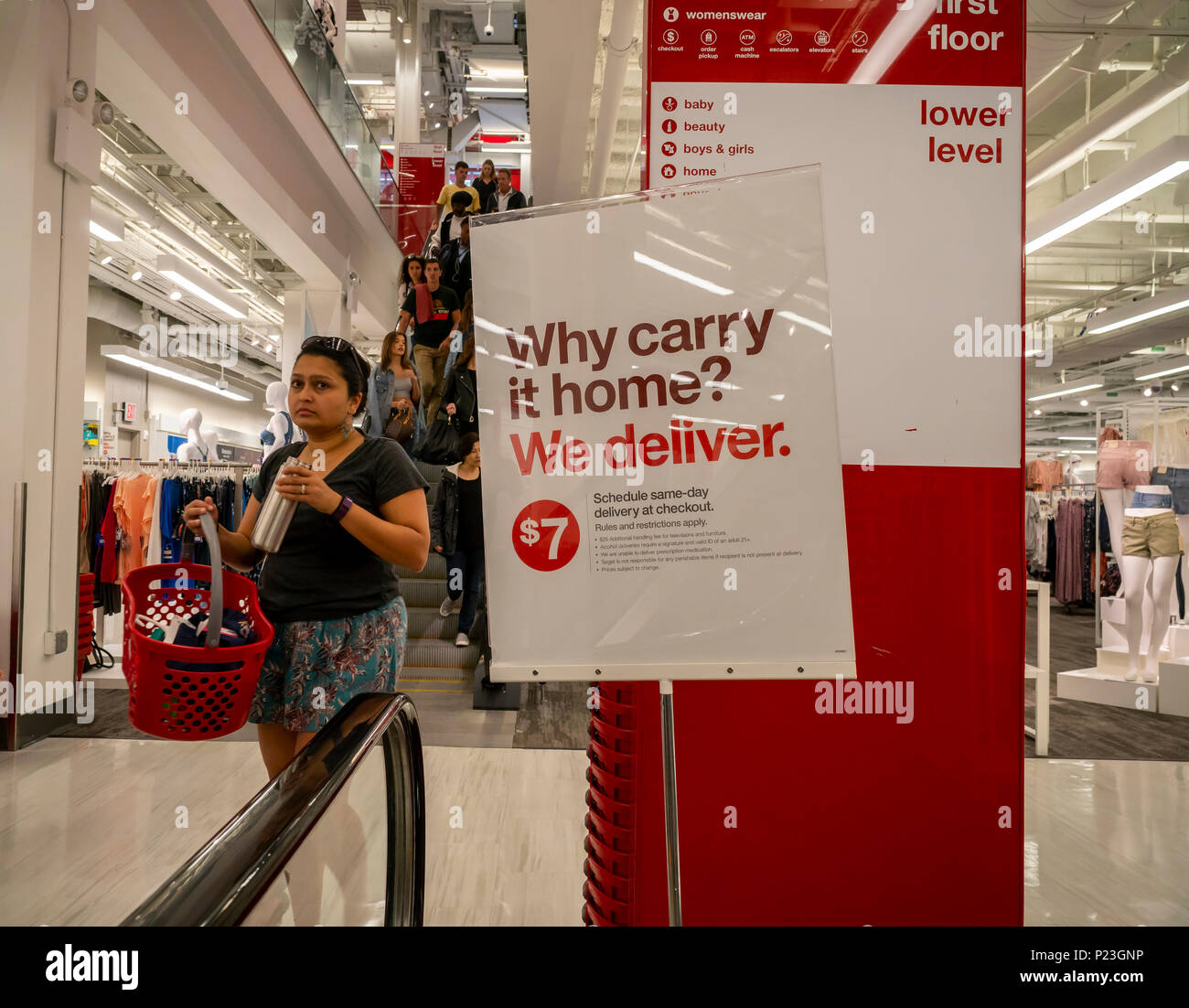 Signs in a Target store in Herald Square in New York on Thursday, June 7,  2018 promote the company's push into same day shipping. Target purchased  the same-day delivery logistics company Shipt