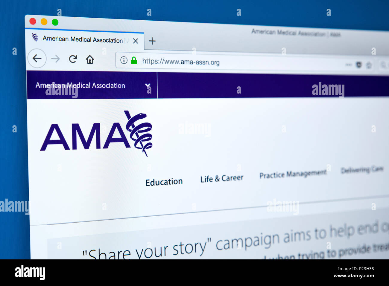 LONDON, UK - FEBRUARY 8TH 2018: The homepage of the website for the American Medical Association - the largest association of physicians in the United Stock Photo