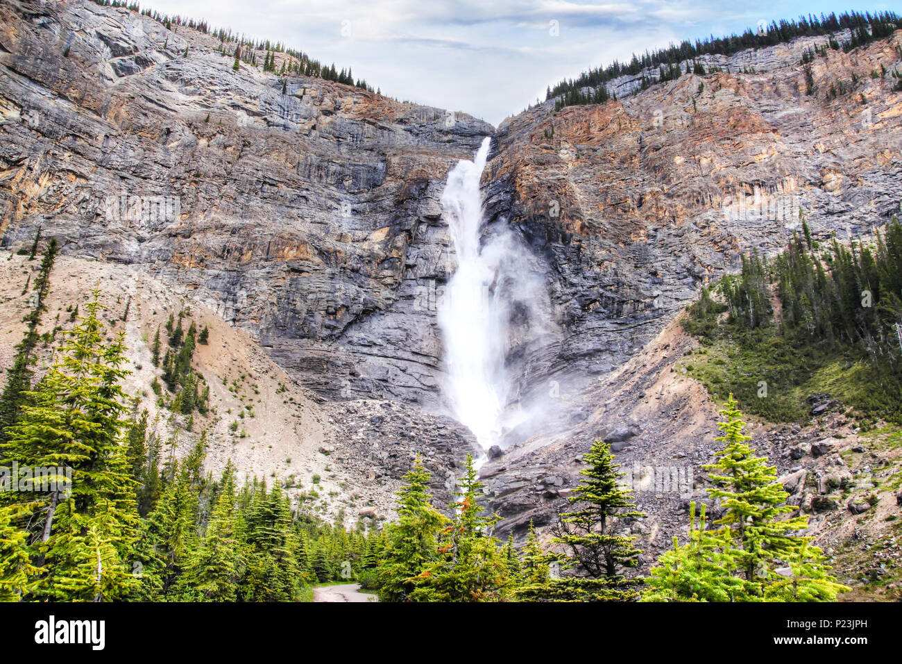 Powerful Takakkaw Falls in Yoho National Park near Field, British