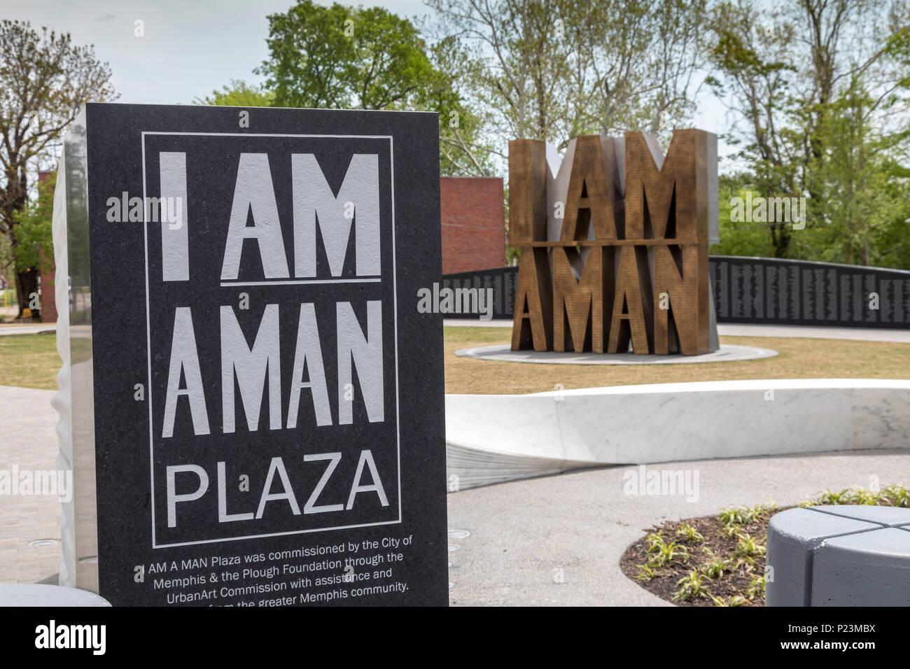 Memphis, Tennessee - 'I Am A Man Plaza,' next to Clayborn Temple. The church was a rallying point for the 1968 Memphis sanitation workers strike, duri Stock Photo