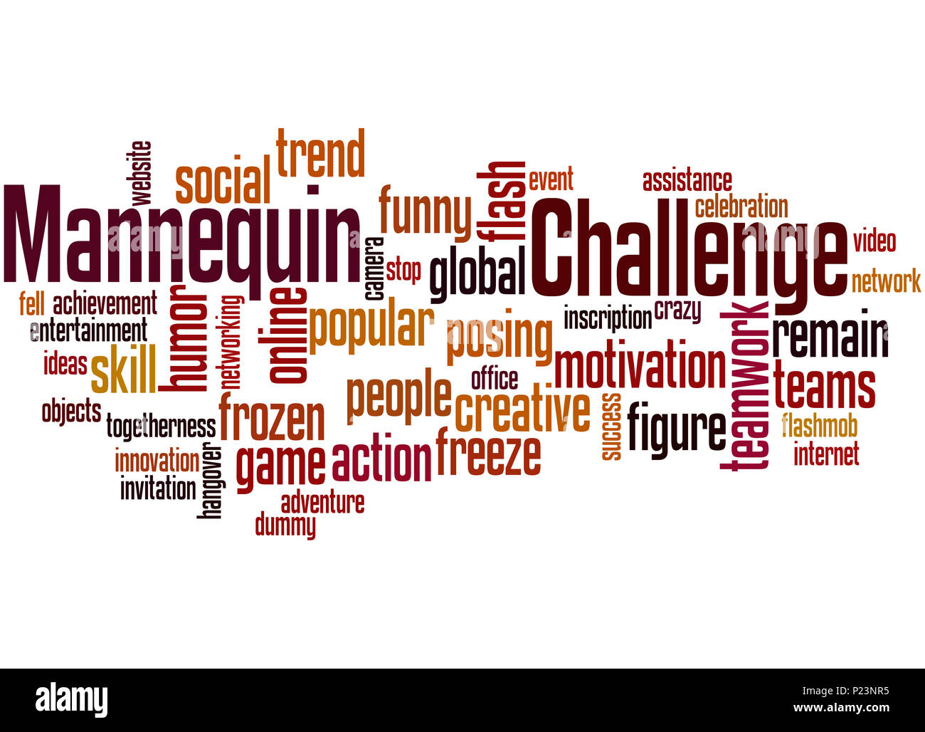 Mannequin challenge, word cloud concept on white background Stock Photo