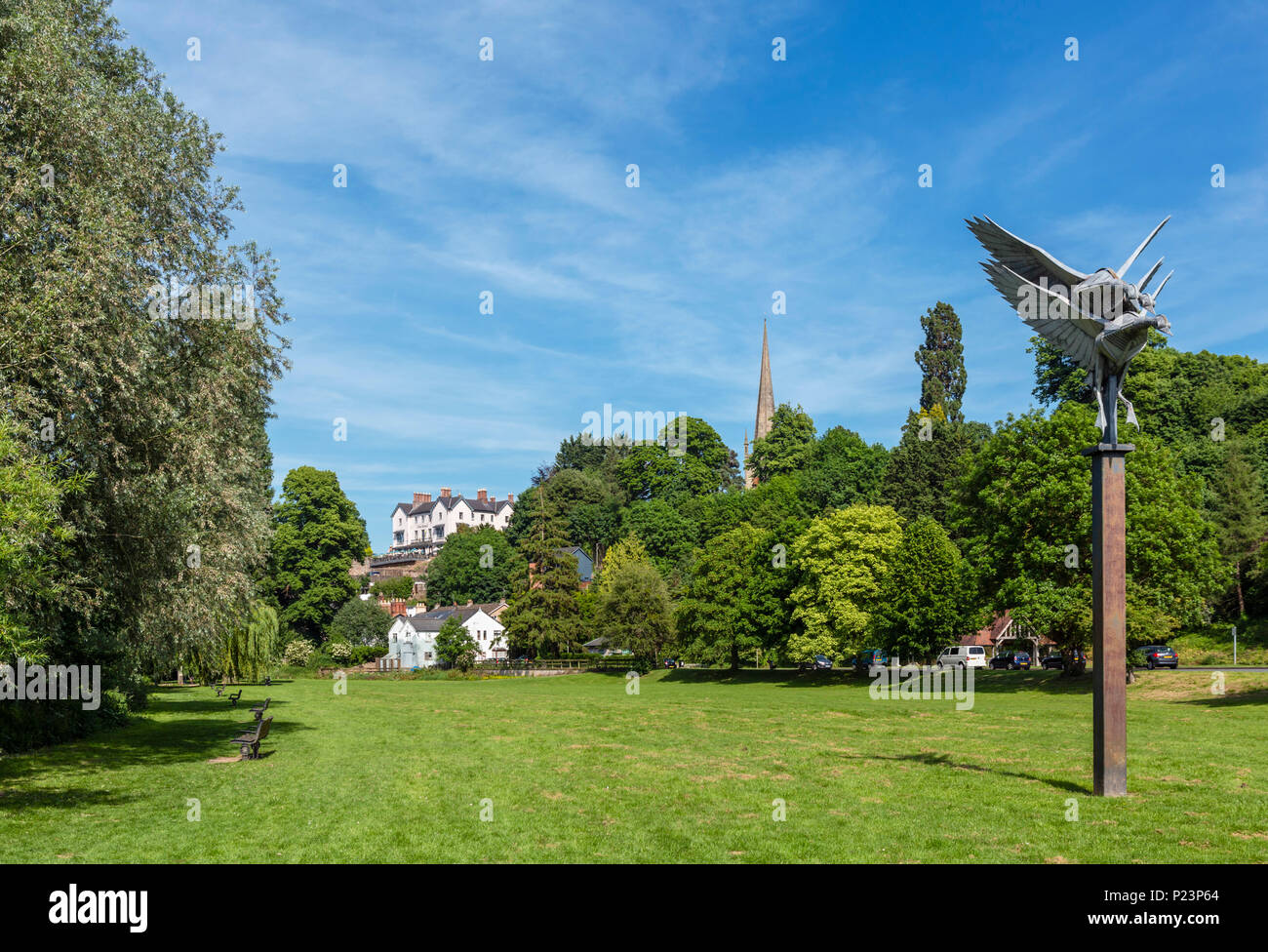 View of the town from the River Walk, Ross-on-Wye, Herefordshire, England, UK Stock Photo