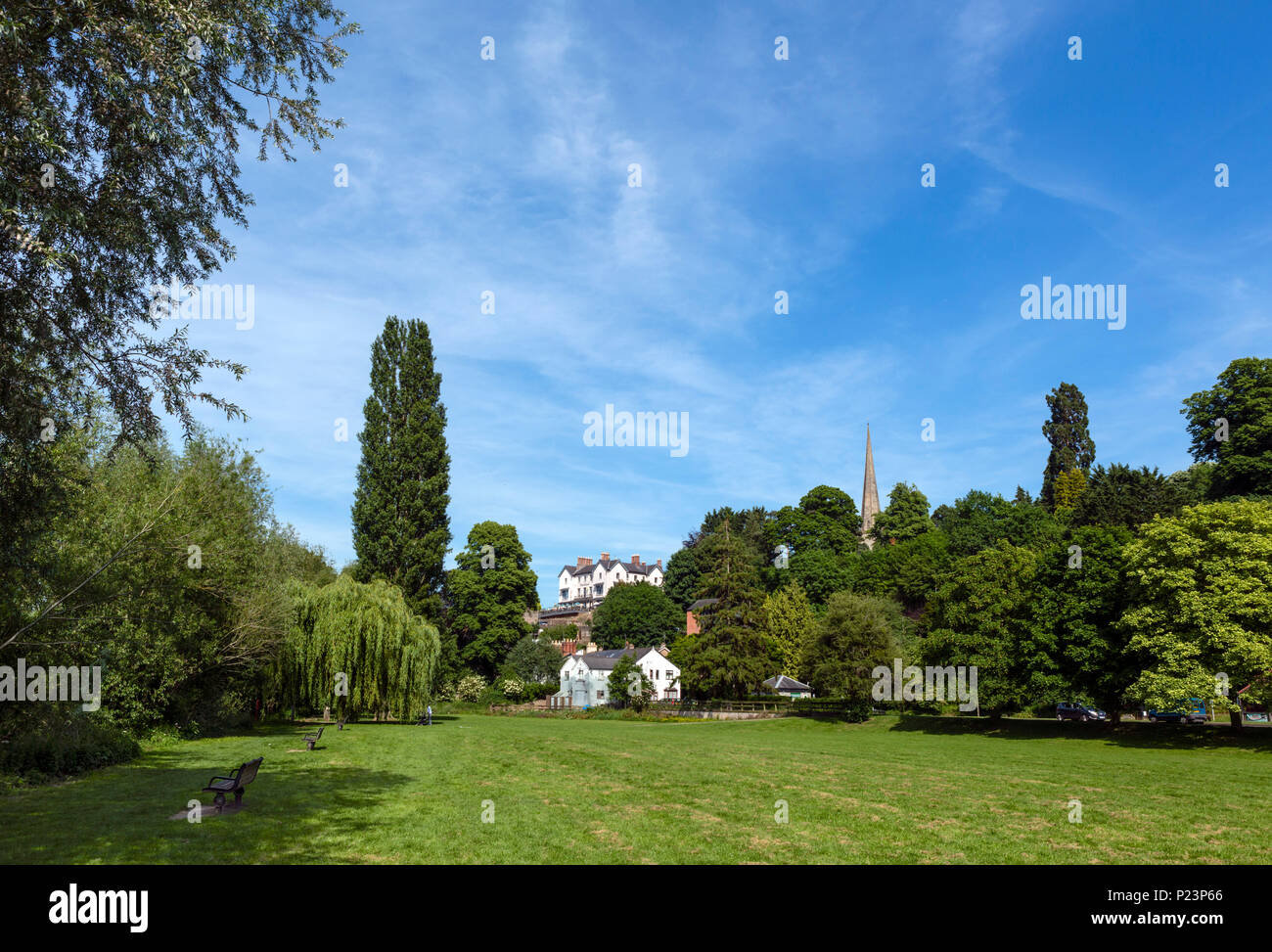 View of the town from the River Walk, Ross-on-Wye, Herefordshire, England, UK Stock Photo