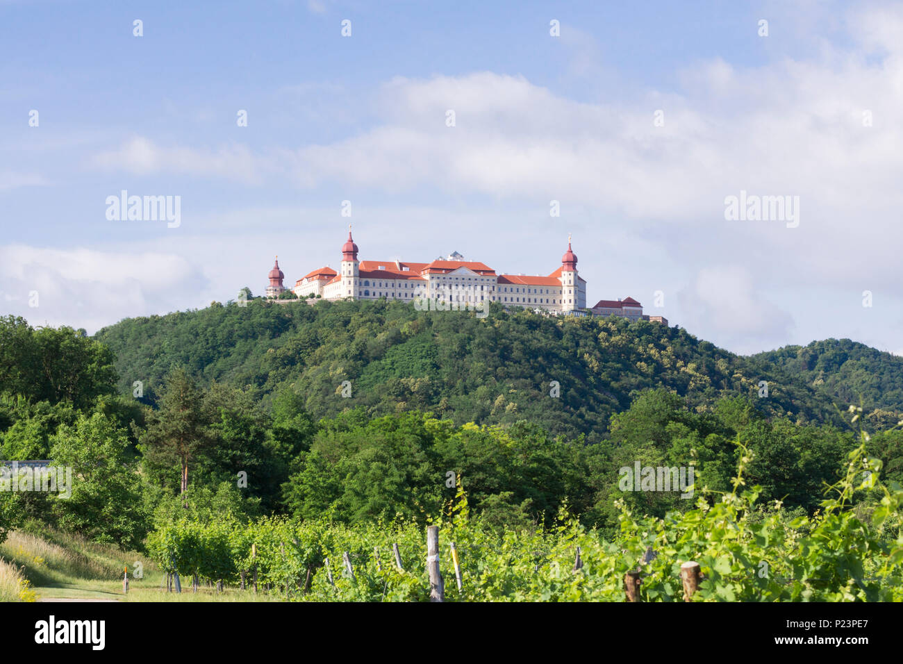 The magnificent Benedictine Göttweig Abbey (Stift Göttweig) dominates the landscape near Krems in Lower Austria Stock Photo
