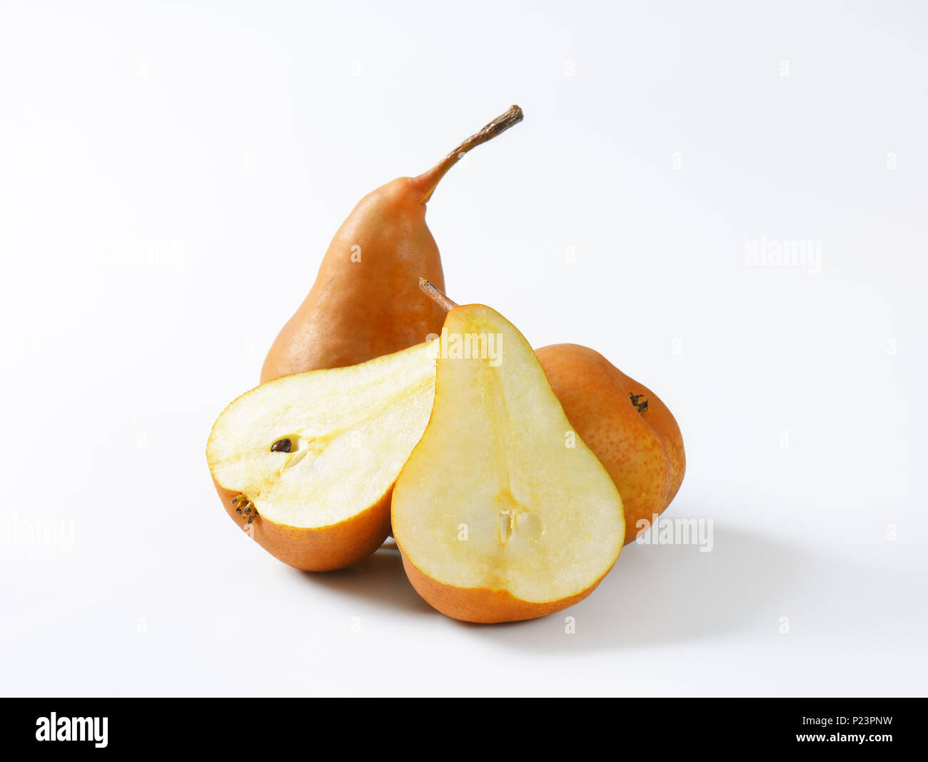 ripe bosc pears on white background Stock Photo