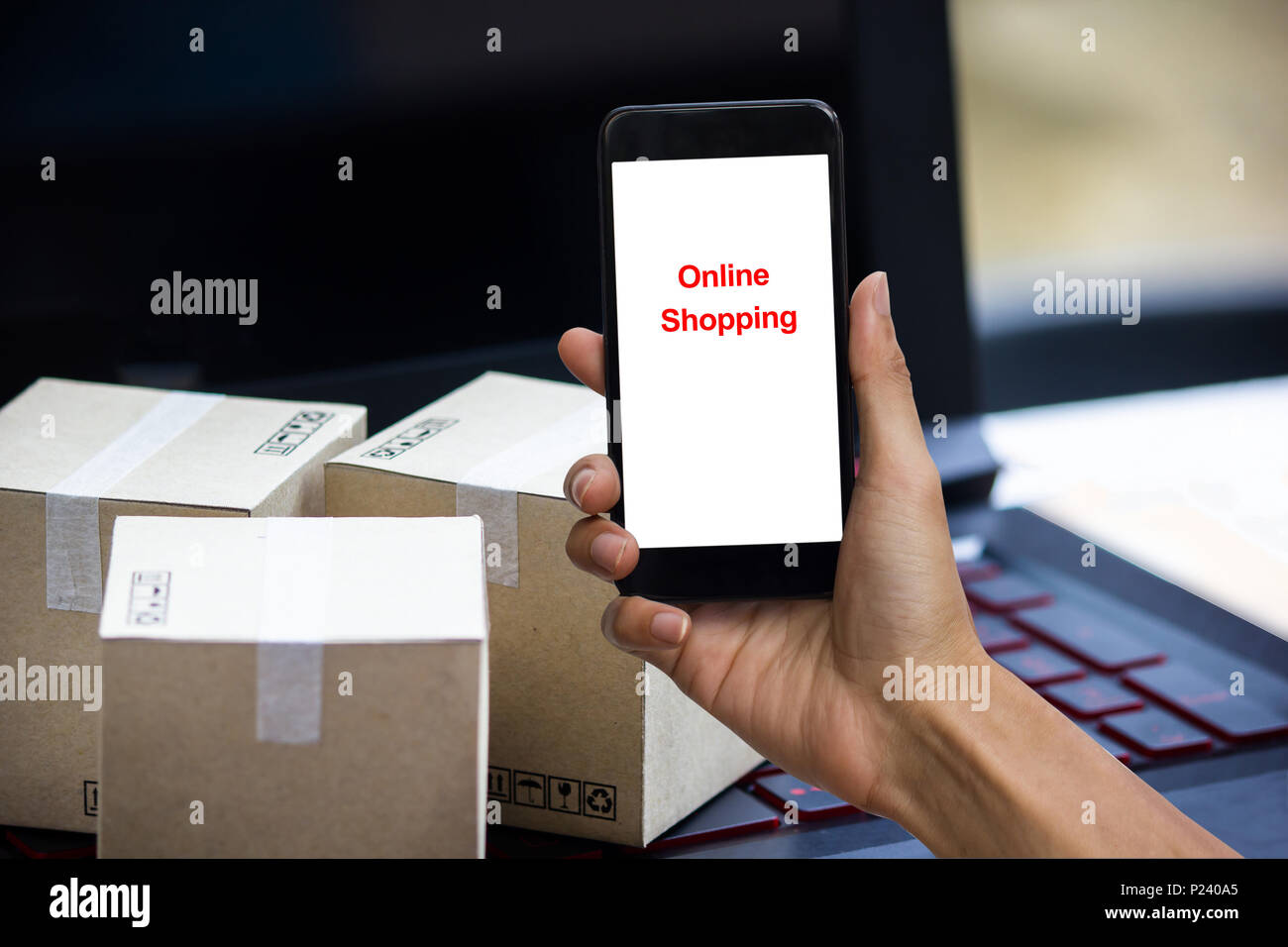 Online shopping concept delivery buying service. square