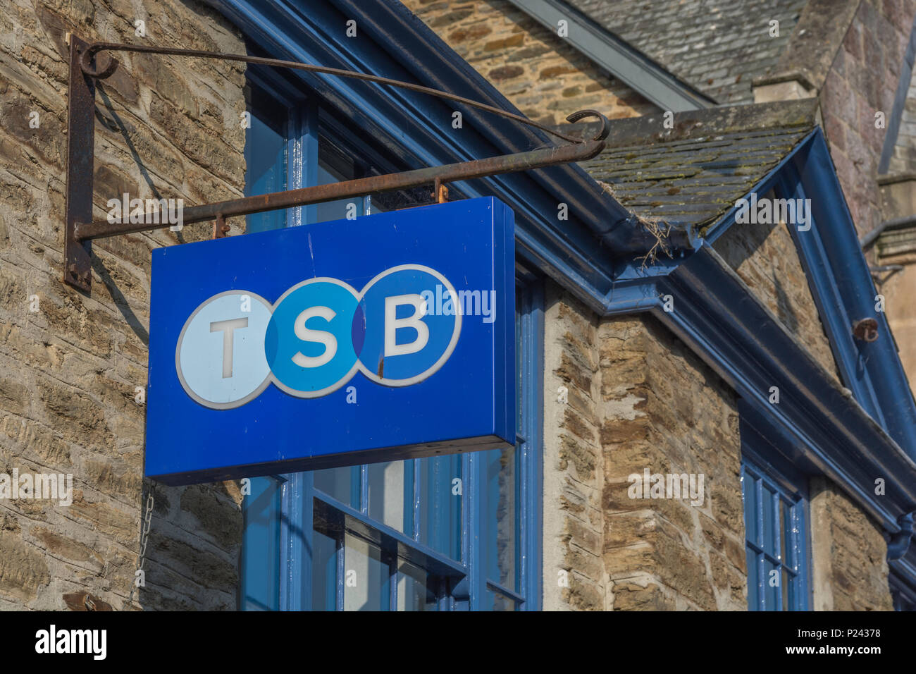 Overhead sign of retail TSB bank branch in Truro, Cornwall. Stock Photo