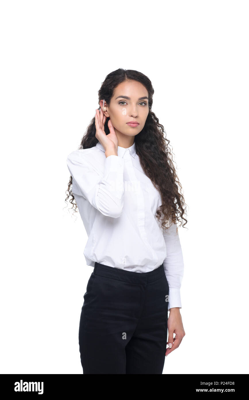 Woman hearing aid looking at camera hi-res stock photography and images ...