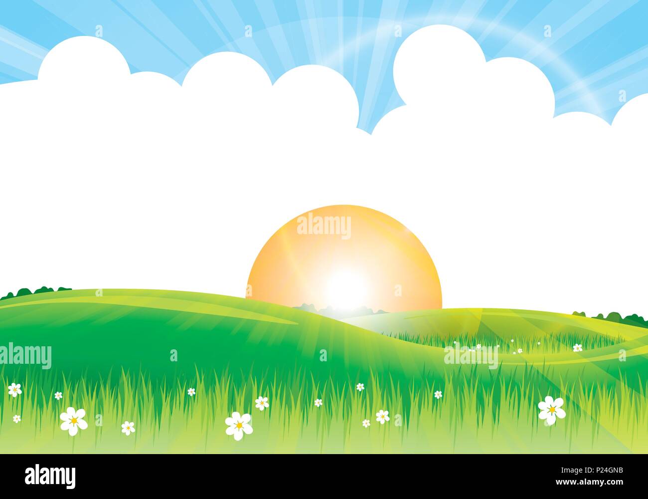 spring summer background with flowers and meadows hills Stock Vector ...