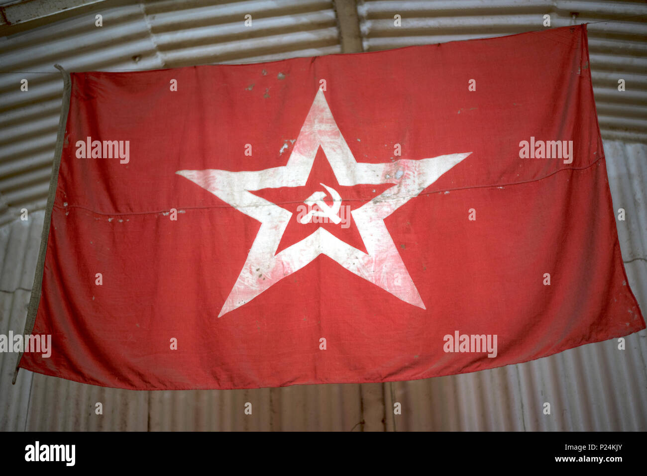 The flag of the Soviet Union hanging in the bunker Stock Photo