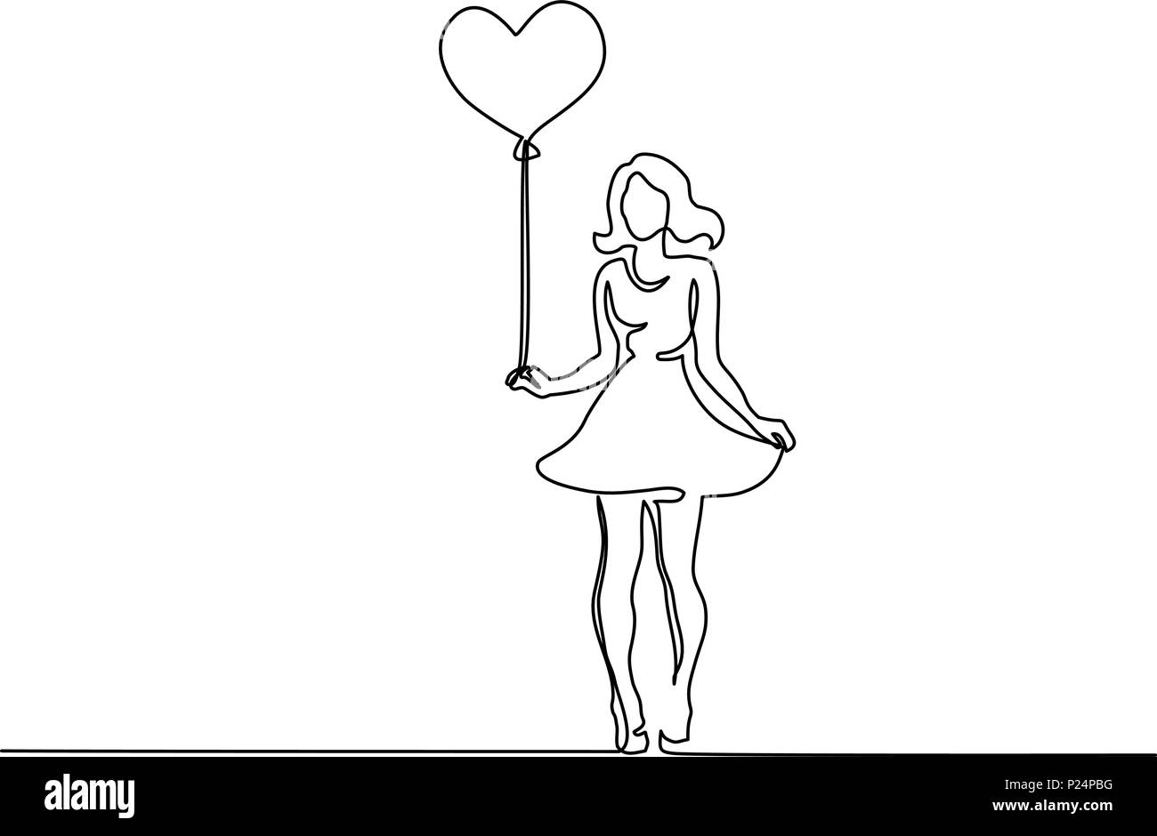 Beautiful young woman holding balloon heart Stock Vector