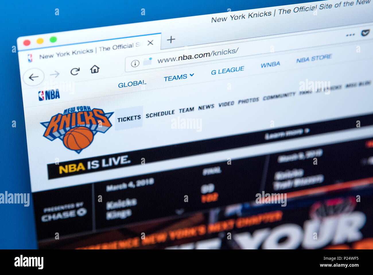 LONDON, UK - MARCH 5TH 2018: The homepage of the official website for the  New York Knicks - the American professional basketball team, on 5th March  20 Stock Photo - Alamy