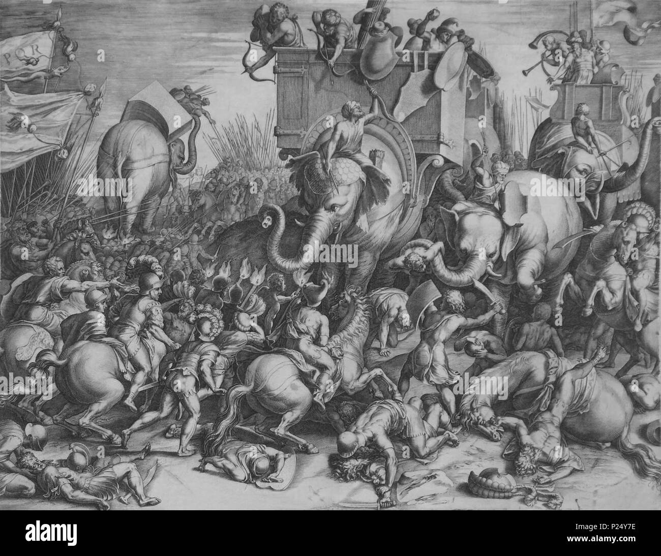 Hannical Barca at the Battle of Zama. He was a Carthaginian general, considered one of the greatest military commanders in history. He is seen here in a 1567 engraving by Cornelius Cort. Public domain image by virture of age. The Battle of Zama—fought in 202 BC near Zama (Tunisia)—marked the end of the Second Punic War. A Roman army led by Publius Cornelius Scipio Africanus (Scipio), with crucial support from Numidian leader Masinissa, defeated the Carthaginian army led by Hannibal. Stock Photo