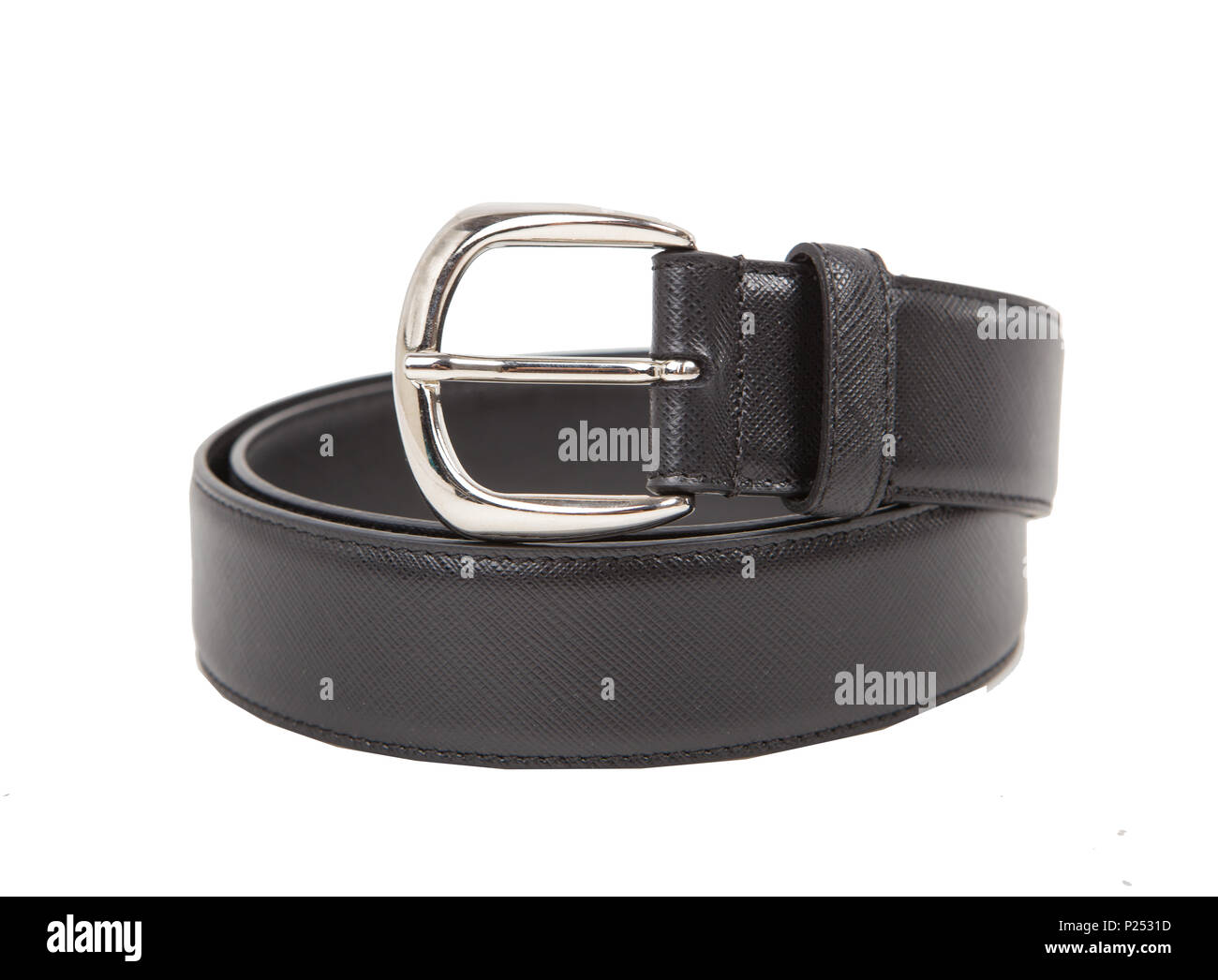 Black leather belt. Elegance leather belt. Stock Photo