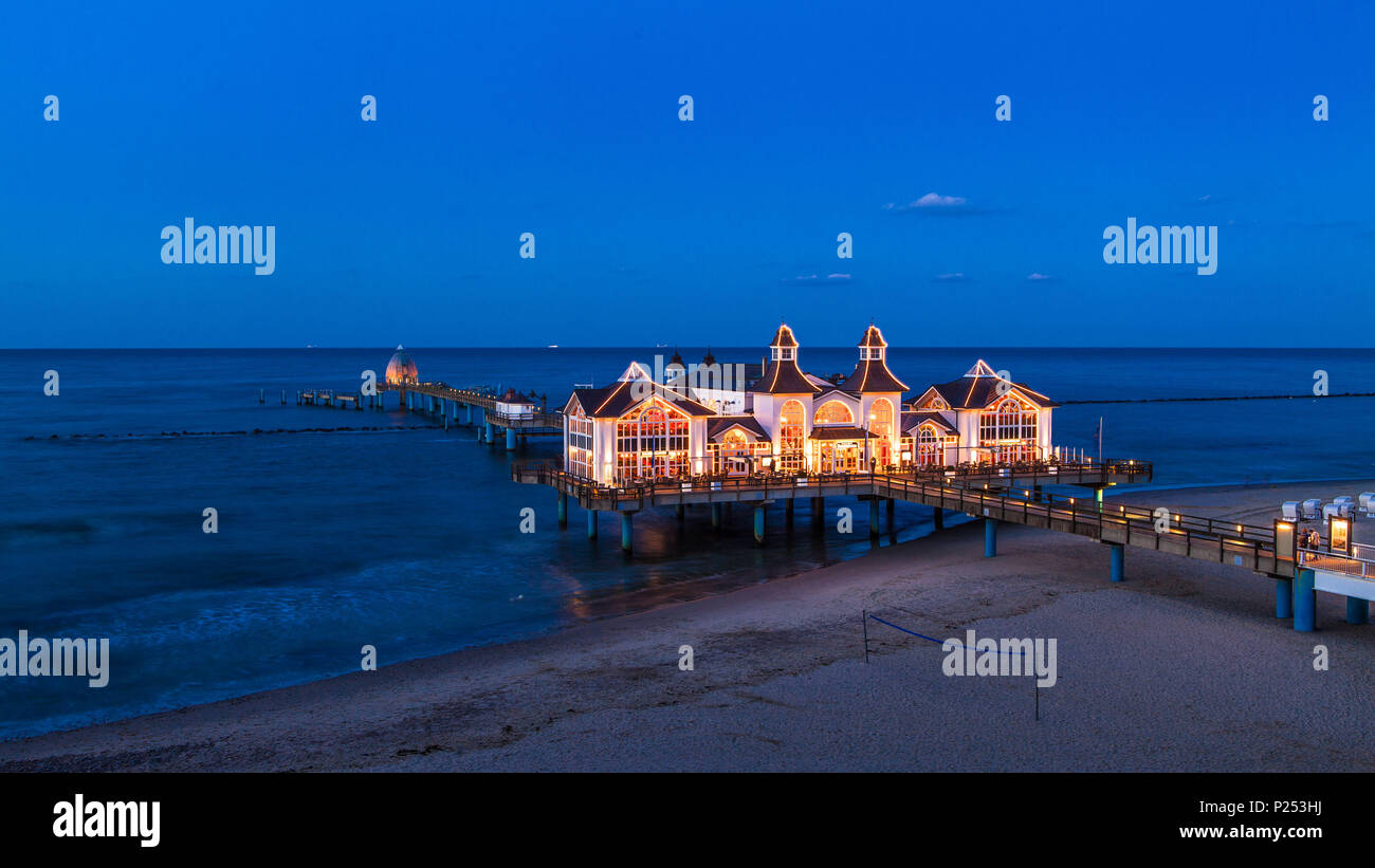 Sea bridge of Sellin at the blue hour, preview Stock Photo