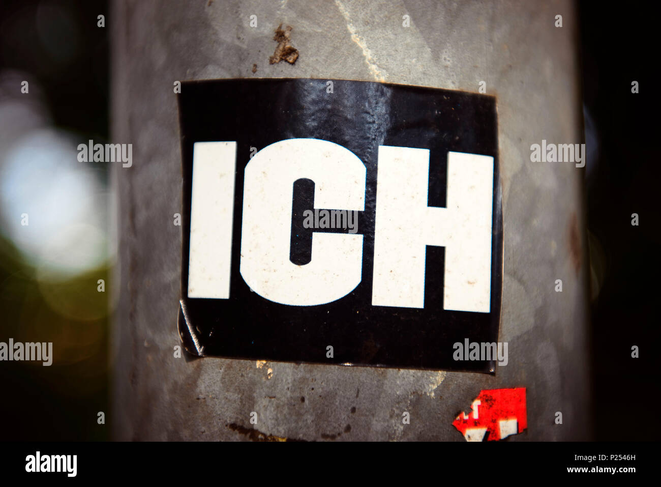 Sticker, 'ICH'-label, egoism Stock Photo