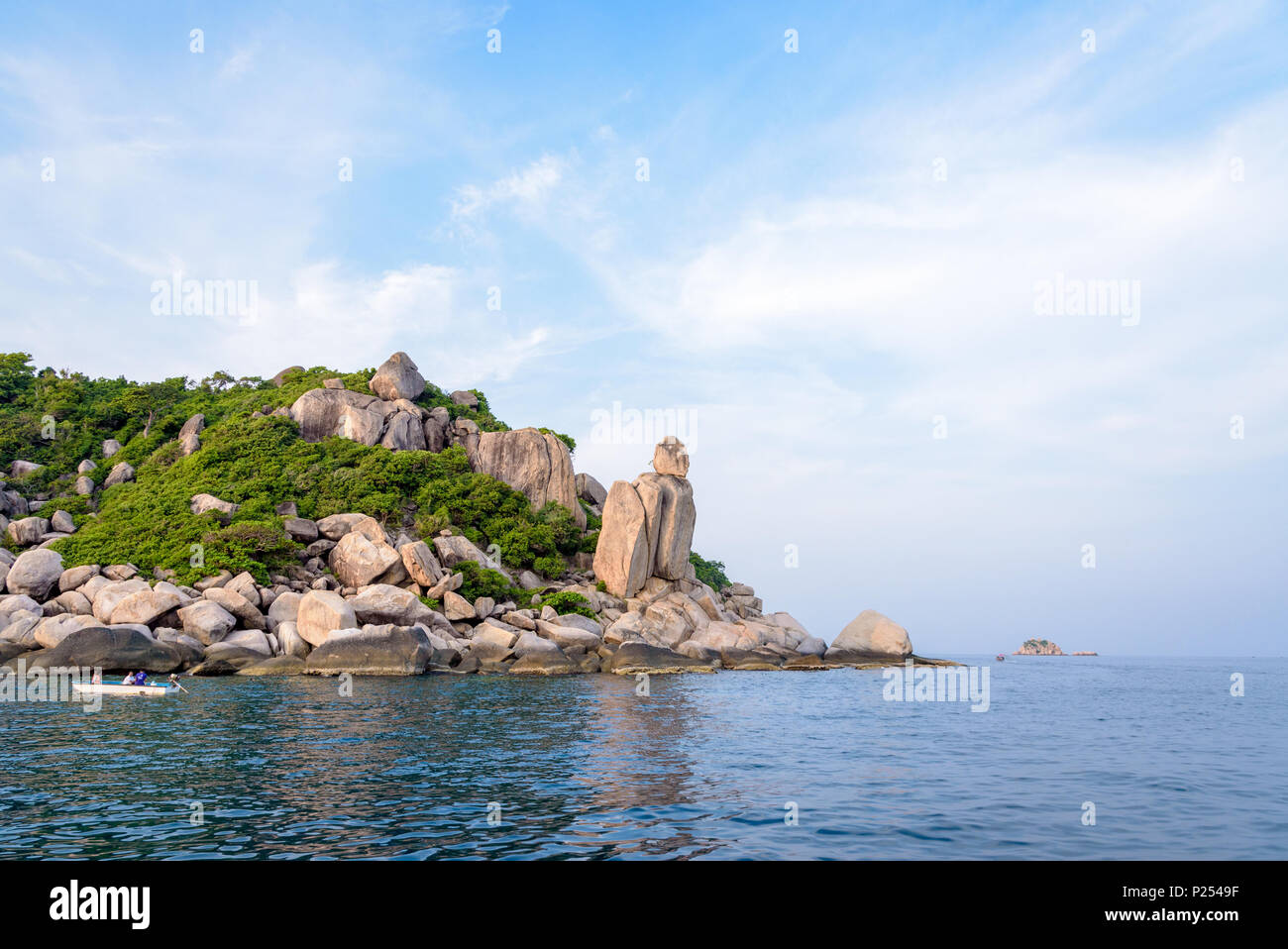 Beautiful nature landscape group exotic rock of Buddha Point at cape near John-Suwan viewpoint under the blue sky on the sea during summer, Ko Tao isl Stock Photo