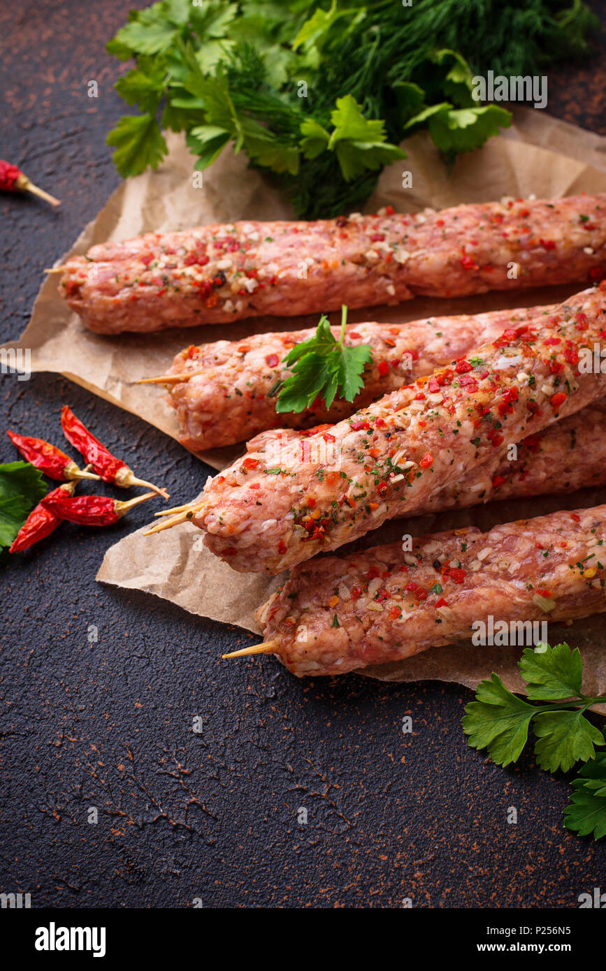 Minced meat skewers lula kebab Stock Photo