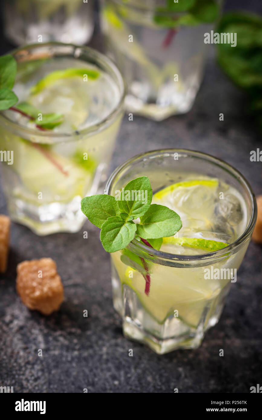 Summer drink with lime and mint Stock Photo Alamy