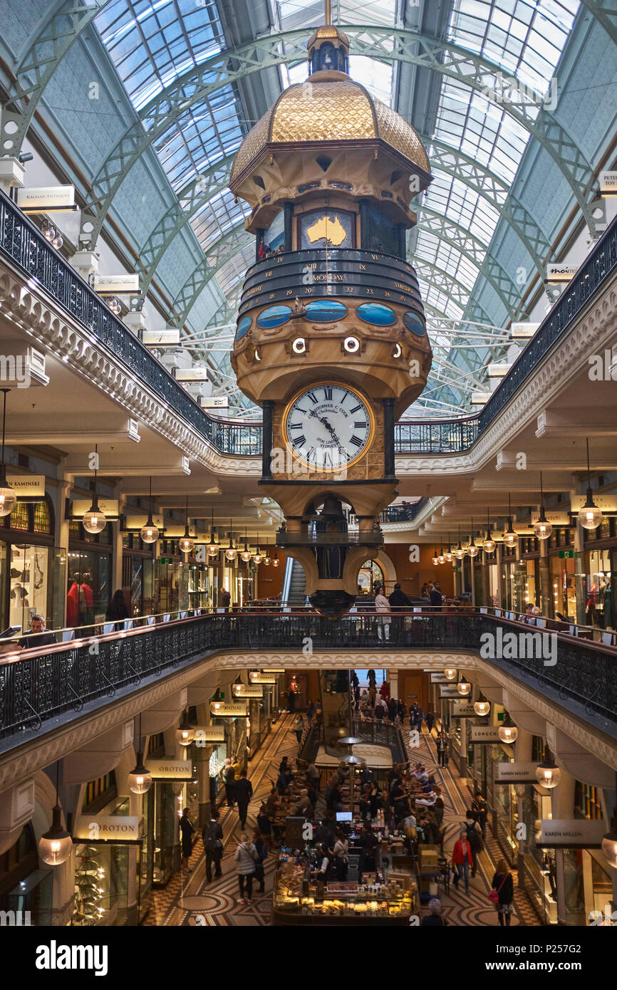 The Great Australian clock and shopping centre inside the Queen Victoria building, Sydney, New South Wales, Australia Stock Photo