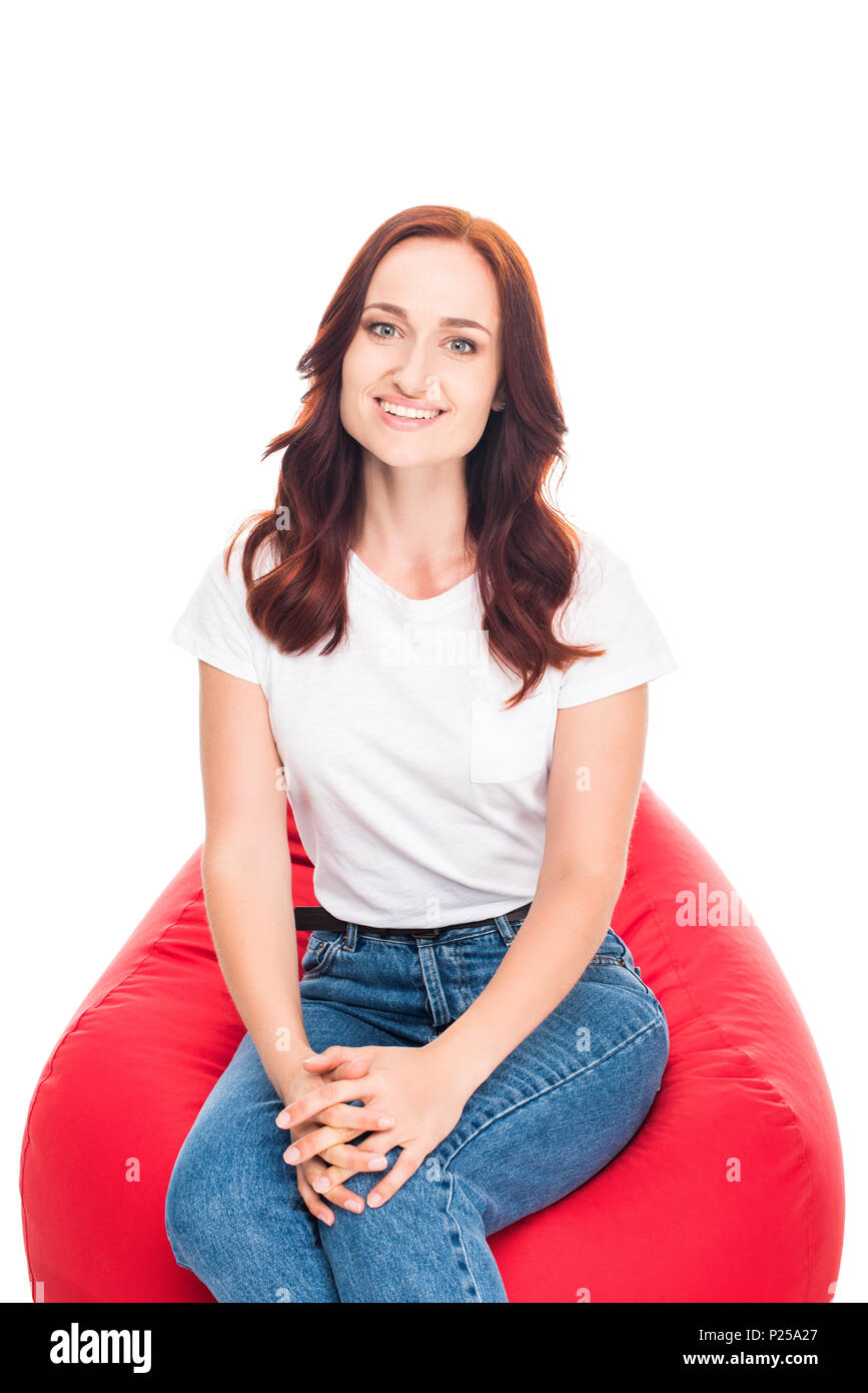 Woman Sitting On Bean Bag High Resolution Stock Photography and Images ...