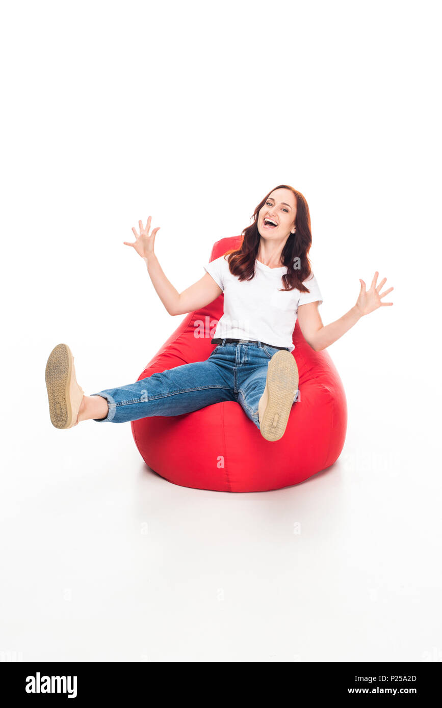 Woman sitting on bean bag hi-res stock photography and images - Alamy