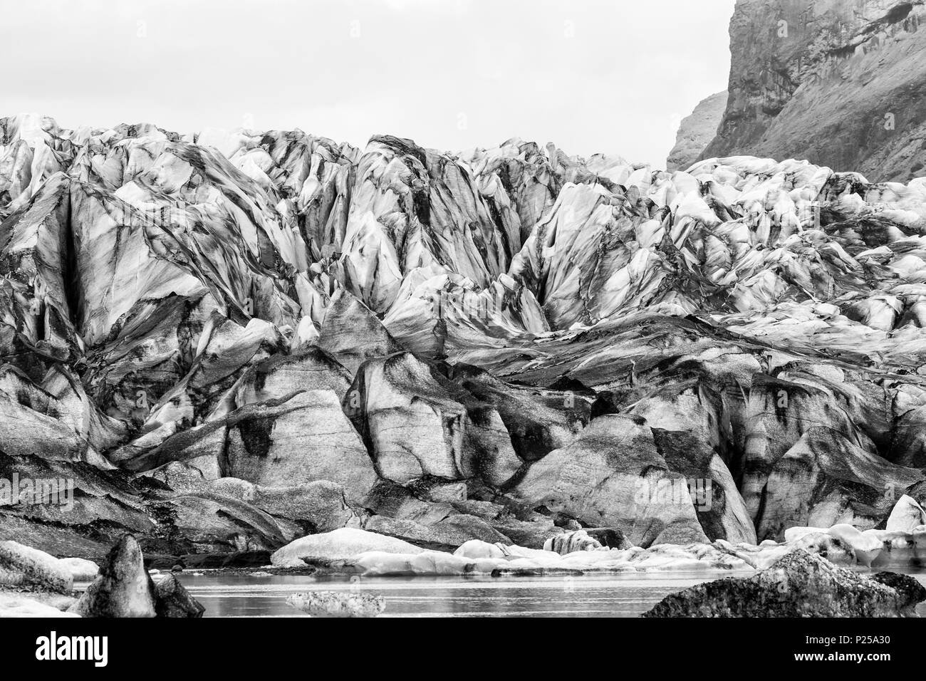 ash covered Skaftafellsjokull glacier, Vatnajokull National Park, Iceland Stock Photo