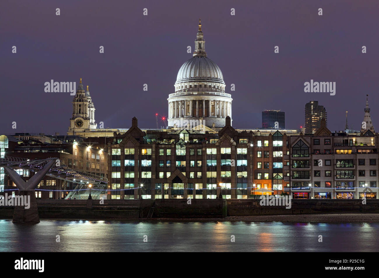 Evening lights on St. Paul's Cathedral, London, Great Britain, UK Stock