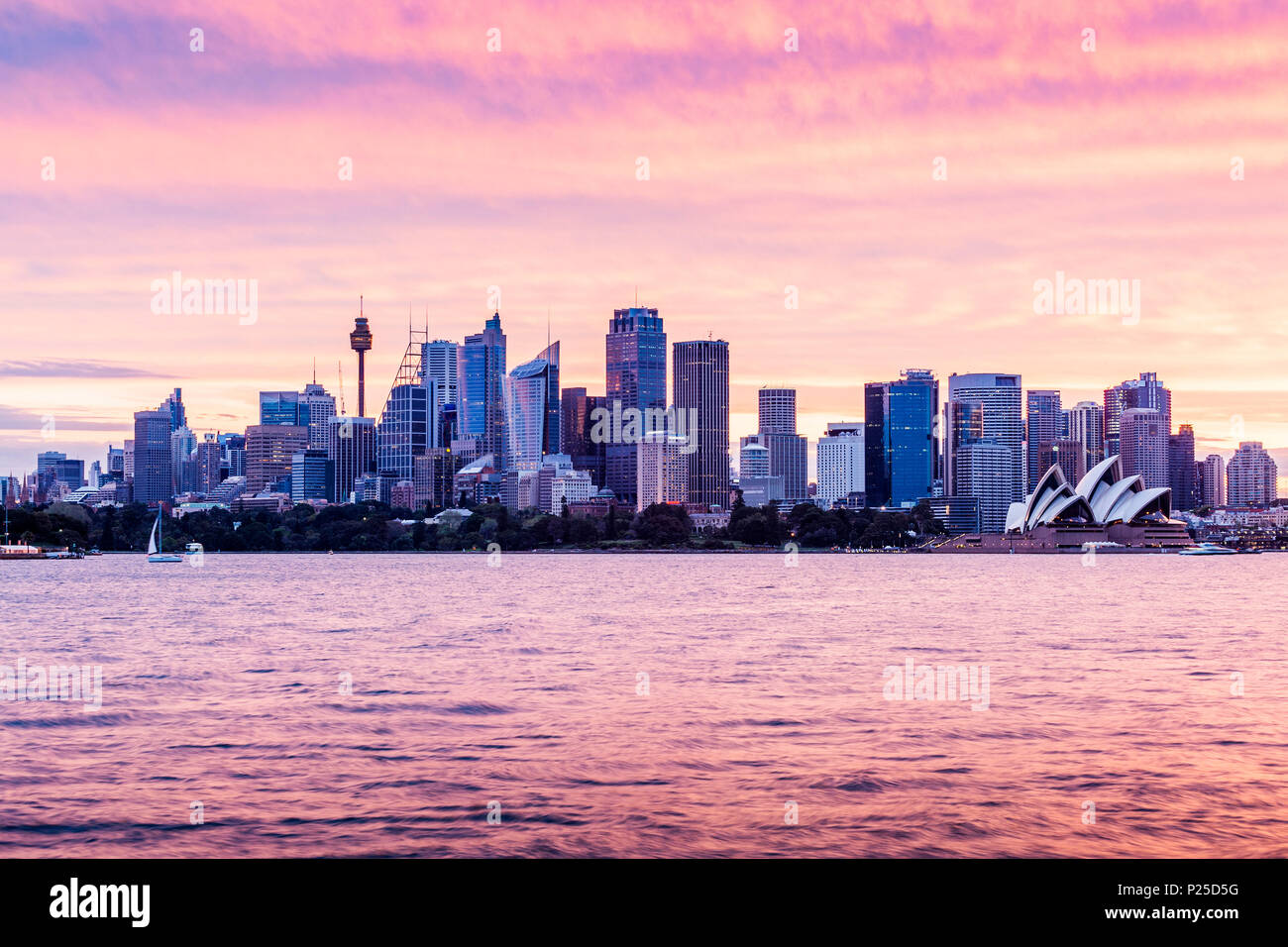 Sydney skyline and Opera House at sunset. New South Whales, Australia Stock Photo