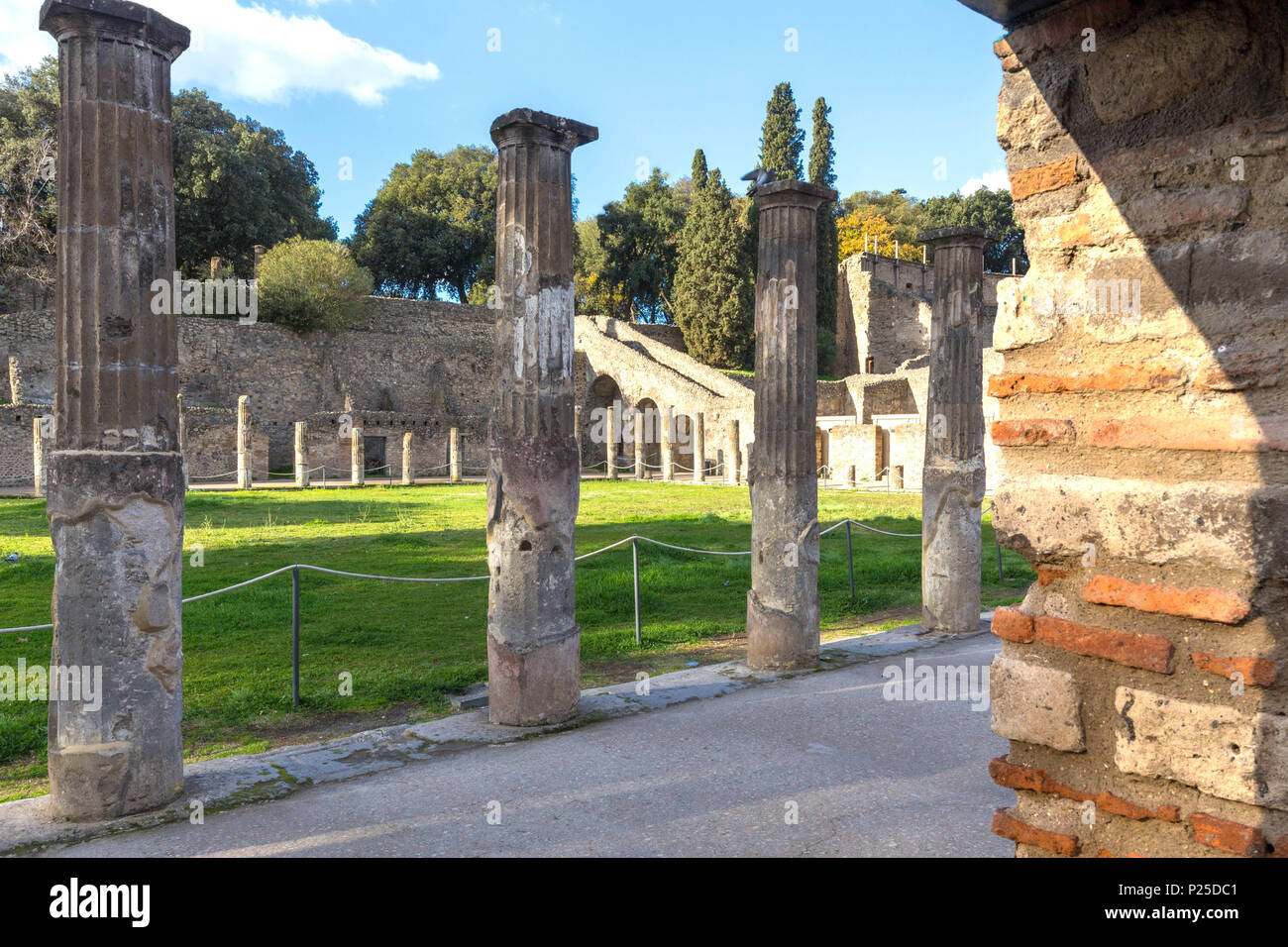 Arcade of Theaters or Gladiator Barracks in Ancient Pompei village, Naples district, Campania, Italy Stock Photo
