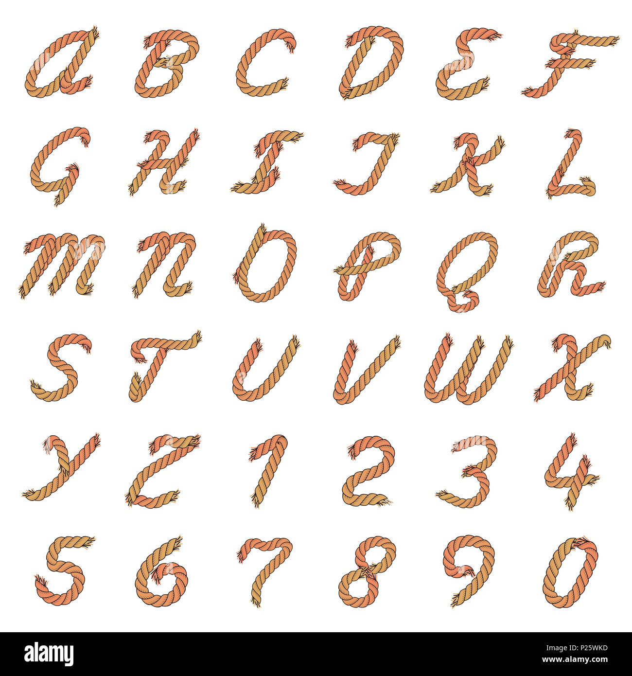 Colorful Rope Alphabet. Letters from the Ropes. Capital Letters and