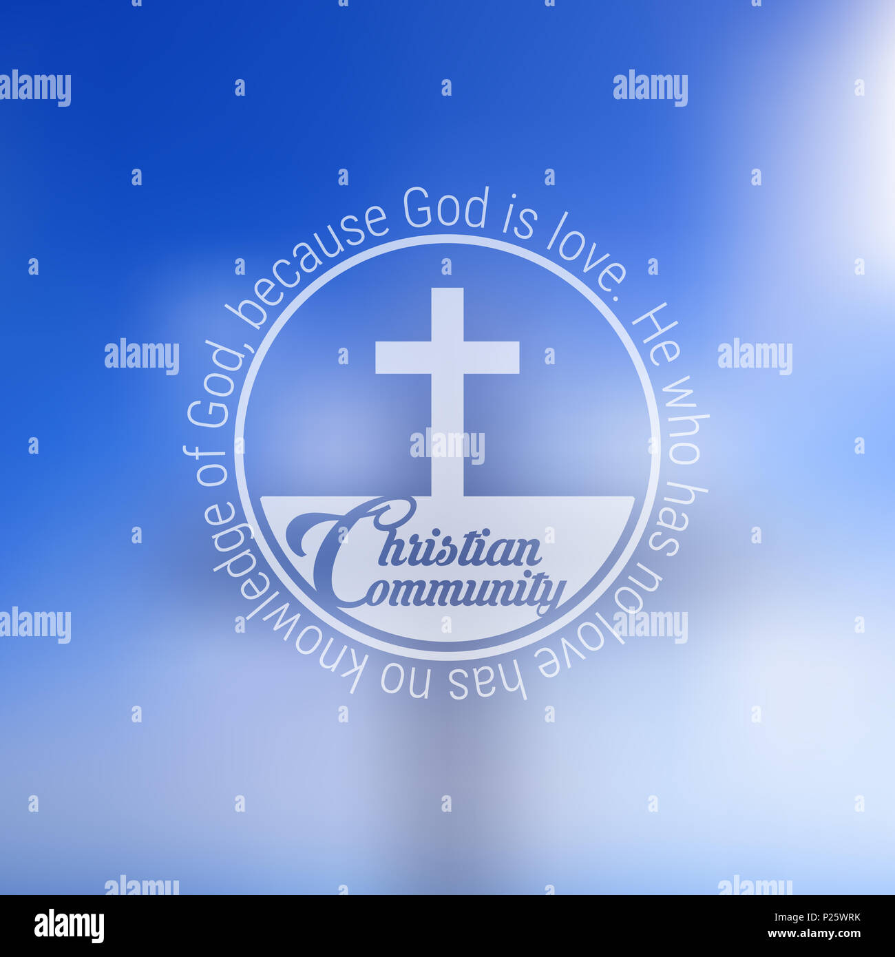Scripture Emblem Christian Community Emblem with Scripture plus Blurred Cross on a Blue ...