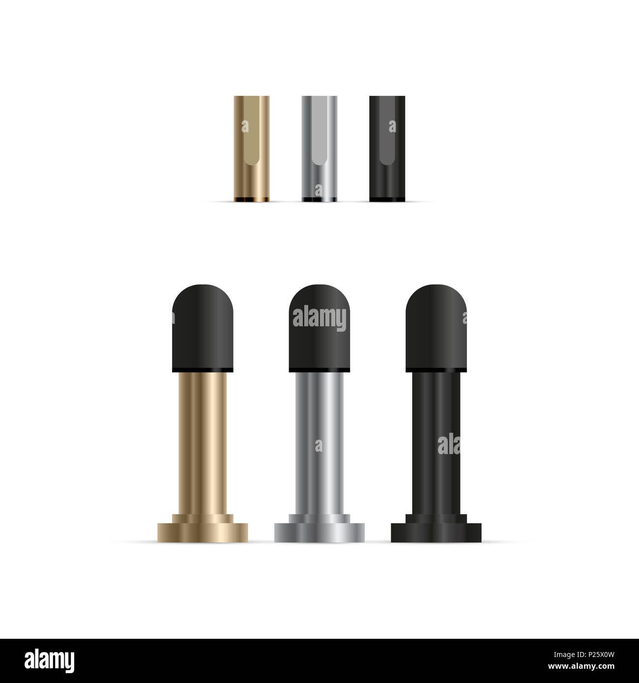 Bicycle Spoke Nipple and Schrader Valve Realistic Icon Set. 3D Illustration Isolated on White