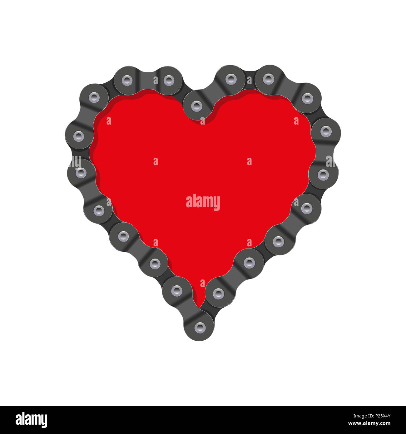 Heart Made of Bike or Bicycle Chain. Realistic Detailed Bike Chain. Red