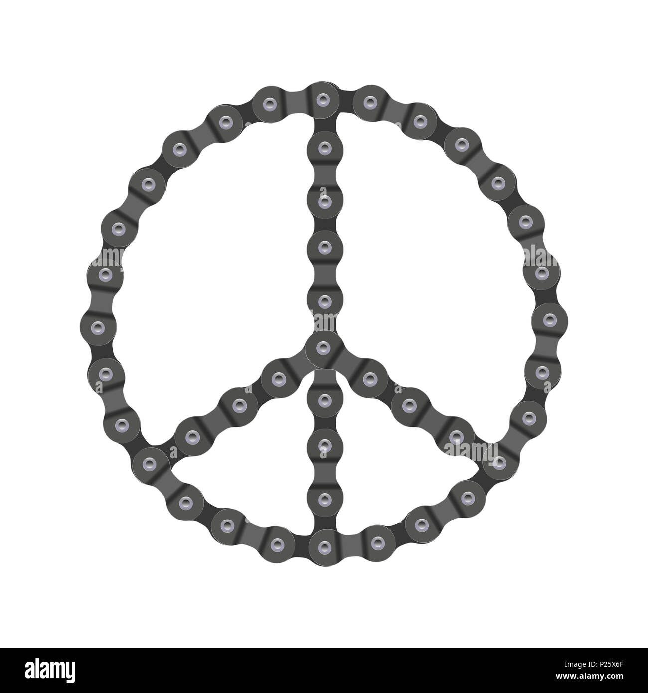 Peace Sign Made of Bike or Bicycle Chain. Realistic Detailed Bike Chain. Stock Photo