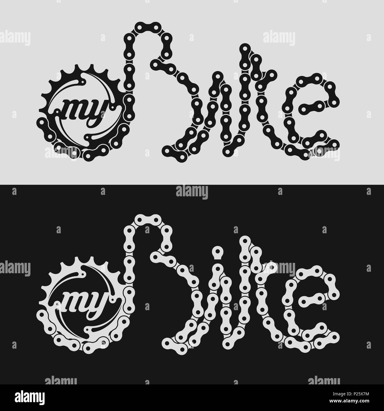 My Bike Lettering Made of Bike or Bicycle Chain. Chain Ring and Monochrome Silhouette Bike Chain. Original Qualitative Illustration for Graphic Design Stock Photo Alamy