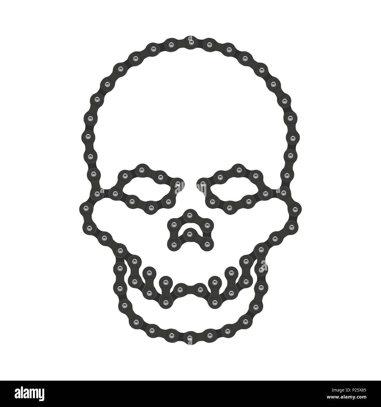 Human Skull Made of Bike or Bicycle Chain. Cranium or Death's Head