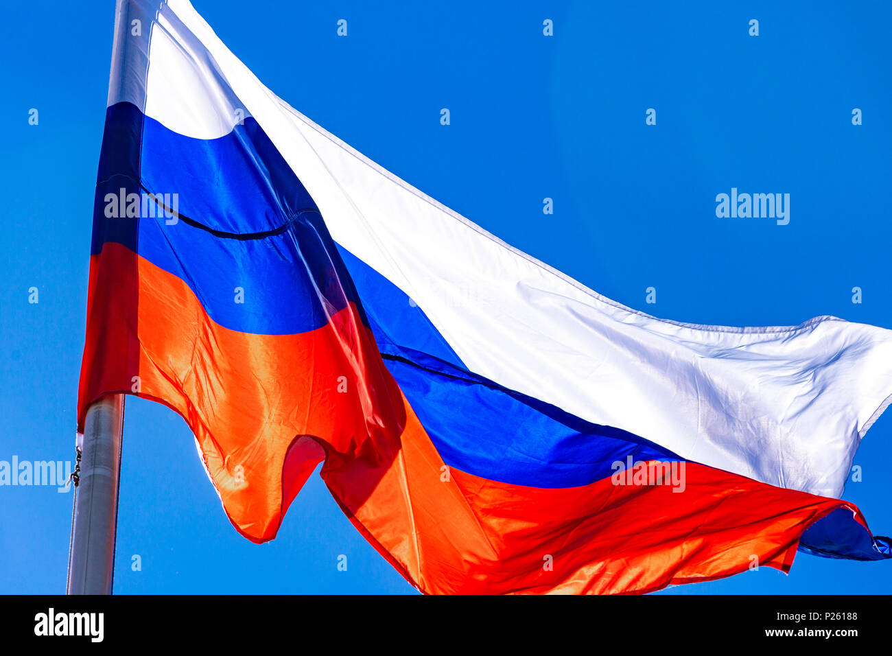 russian flag against blue