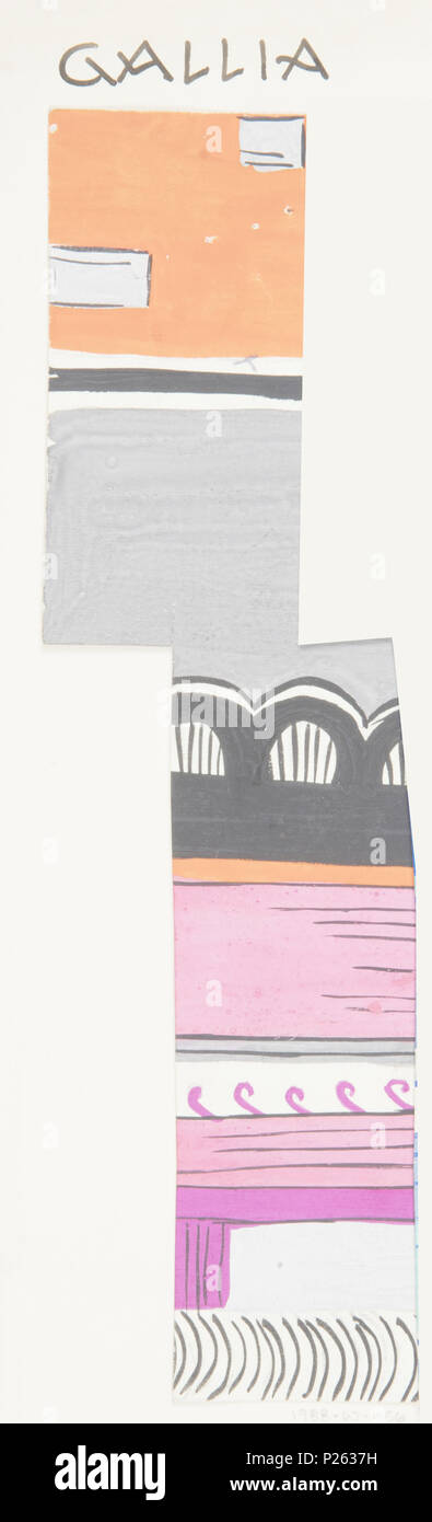 .  English: Drawing, Textile Design: Gallia, 1922 .  English: Geometric pattern in orange, gray, black, white, and pink. . 1922 109 Drawing, Textile Design- Gallia, 1922 (CH 18630643-3) Stock Photo