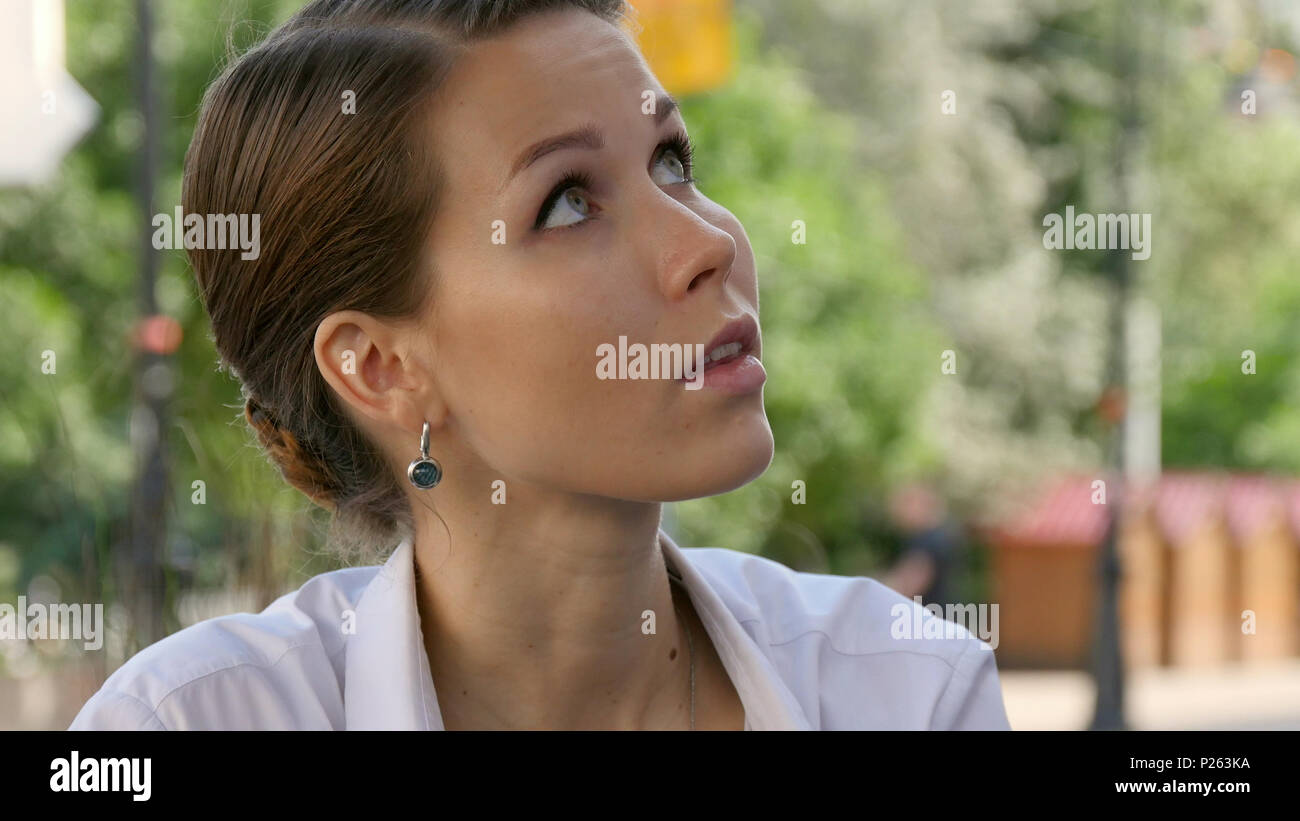 Outdoor cafe scene with waitress taking order. Stock Photo