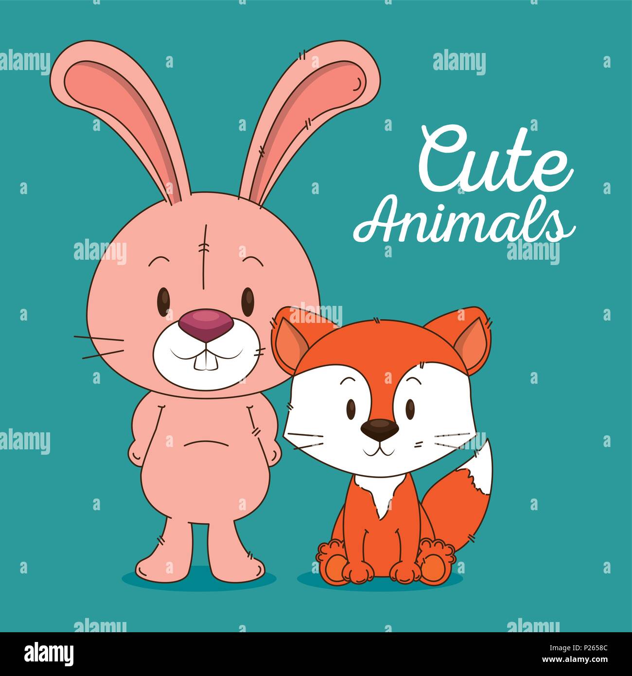 cute and little rabbit and fox character Stock Vector Image & Art - Alamy