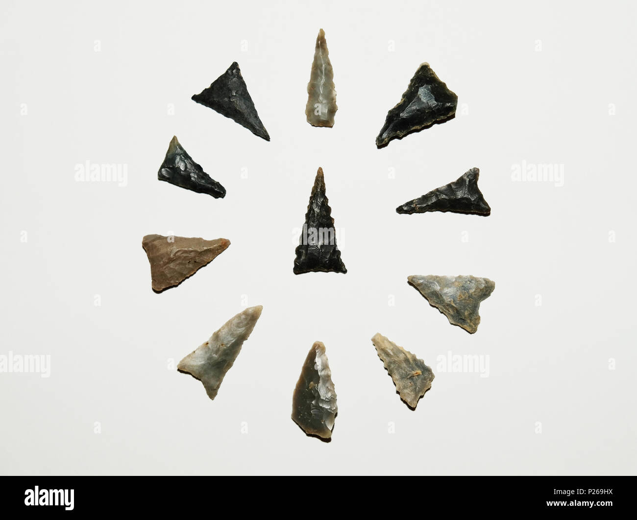 Native American artifacts - Hamilton triangles from the Woodland culture in the Tennessee Valley area - Found in Elk River watershed Stock Photo