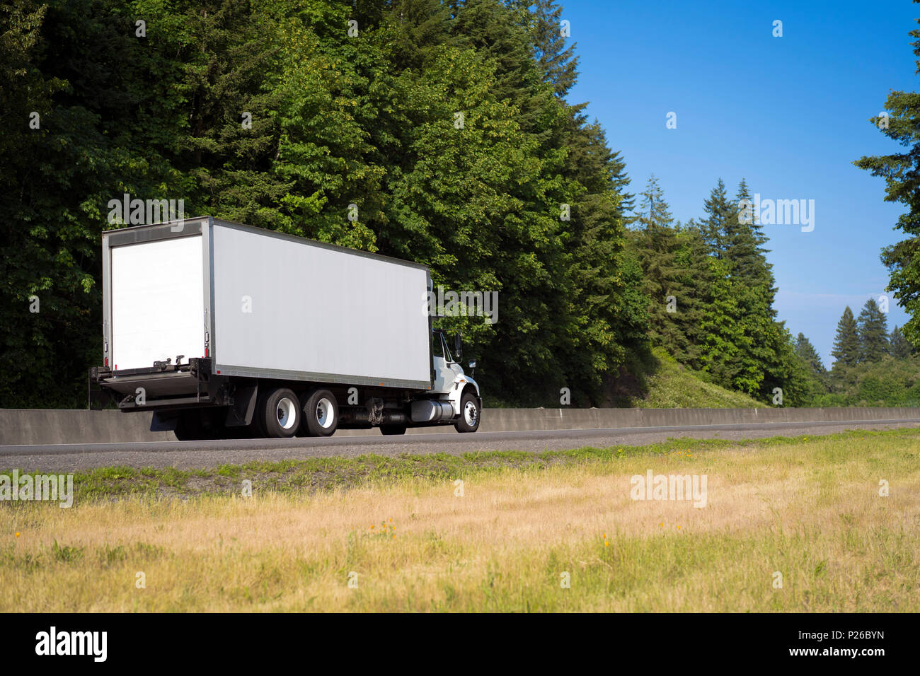 Commercial big rig day cab local haul white semi truck 
