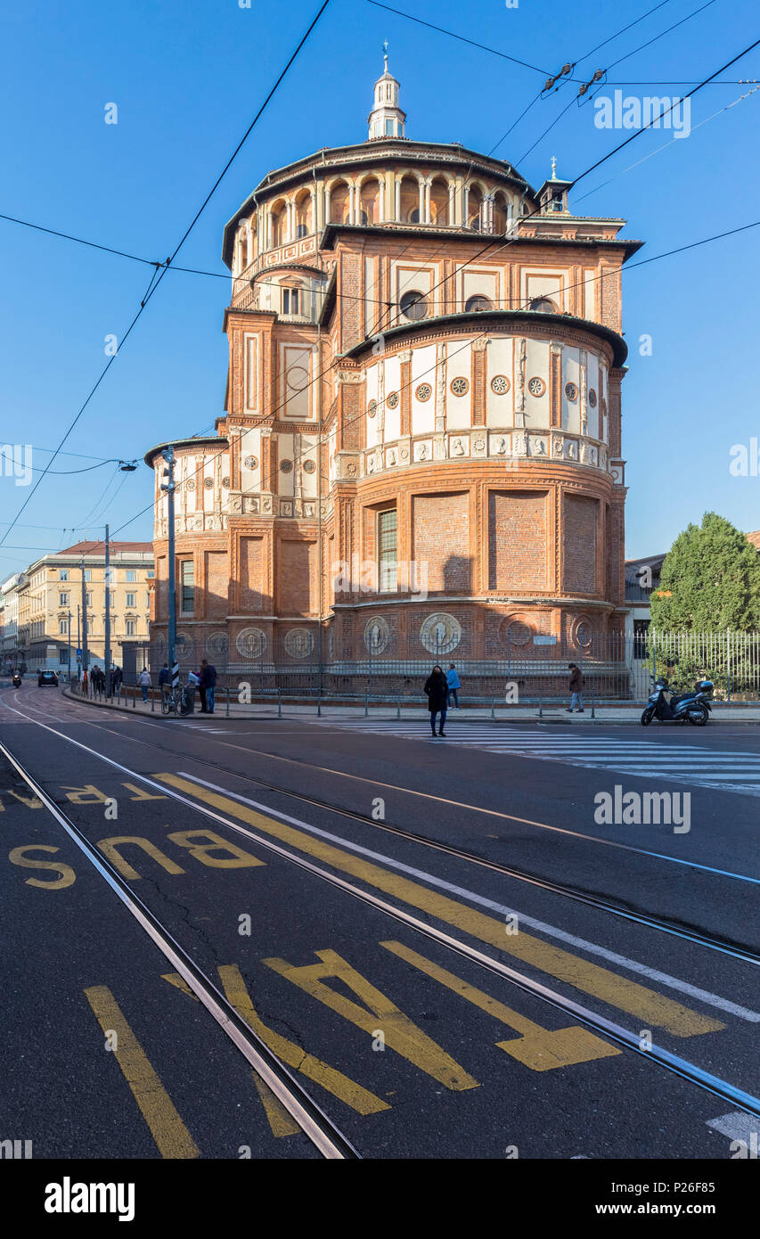 View of the Basilica of Santa Maria delle Grazie. Milan, Lombardy, Italy. Stock Photo
